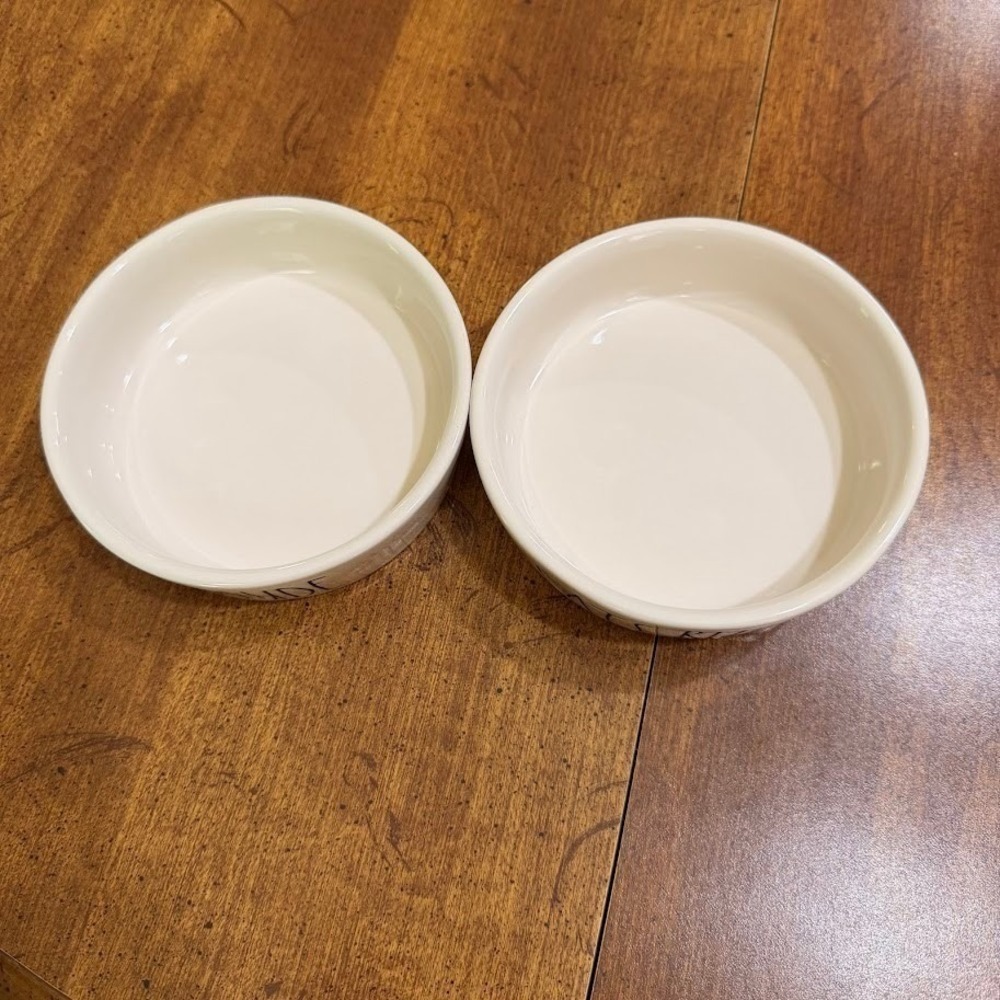 Rae Dunn Cat Bowls Set 2 Catitude Cats Rule White Ceramic Pet Food Dishes Bowl - Picture 5 of 9